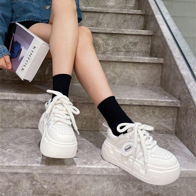 Korean Version of Super Fire Soft Leather Muffin Sole Fashionable Thick-soled Muffin Panda Shoes Little White Shoes Color Matching Ugly Cute Bread Sho