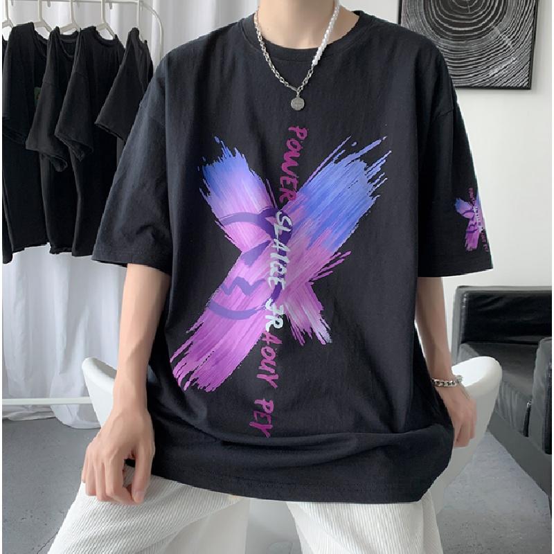 Мужские футболки с коротким рукавом с буквенным графическим принтом, модные брендовые футболки для мужчин, мужская одежда, повседневная футболка, мужские летние топы в корейском стиле ретро для мужчин