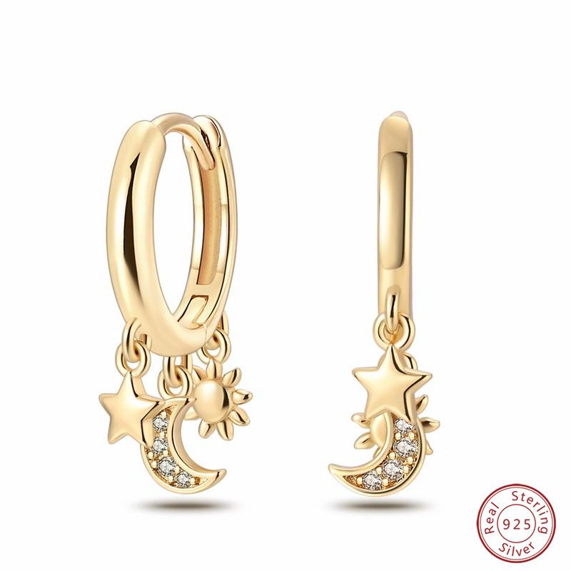 New in 925 Silver Color Gold Pearl Bee Irregularity Star Moon Earrings For Women Trending Fashion Jewelry Birthday Gifts