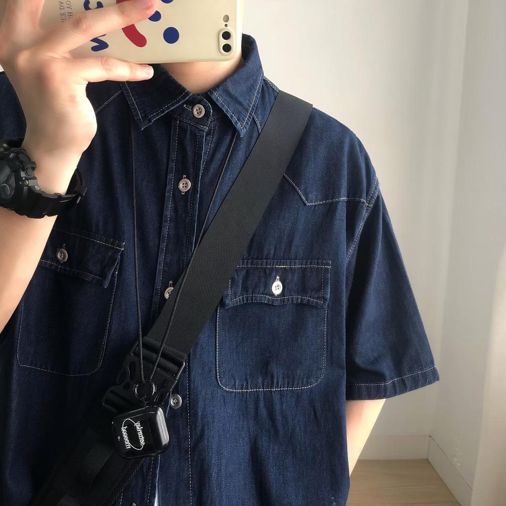 Japanese Retro Fashion Brand Summer Loose Denim Short Sleeved Shirt Artistic Youth Workwear Shirt Men'S And Women'S Layered Jacket