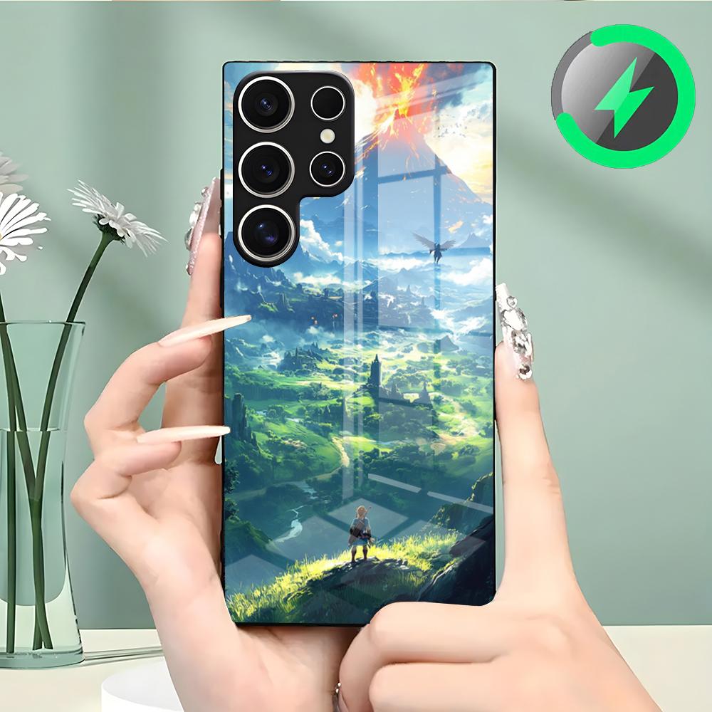 Чехол для телефона Zel-da-ES Для Samsung S26 S25 S24 S23 S22 S21 S20 Edge Ultra Plus FE Для Magsafe Стеклянный чехол