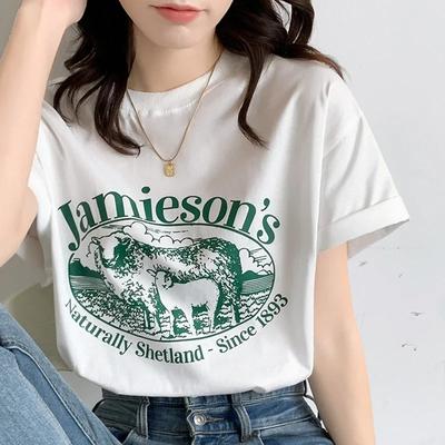 Женская футболка с коротким рукавом Street Sle Pure SummerFit с круглым вырезом и принтом в корейском стиле