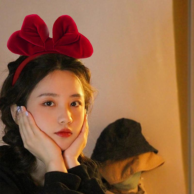 2023 Красная бархатная повязка с бантом: Рождественское и новогоднее украшение для волос для женщин и детей