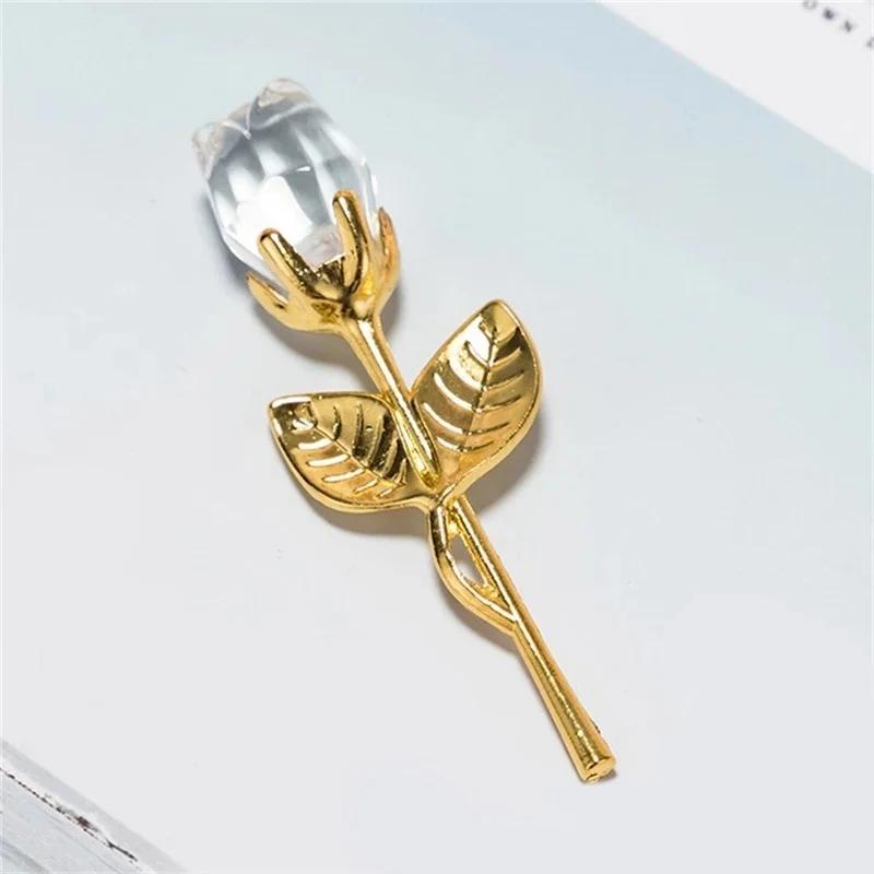 Crystal Glass Rose Flower Figurines Craft Valentine's Day Favors X'mas Lovers' Gift Souvenir Home Wedding Decoration Ornaments
