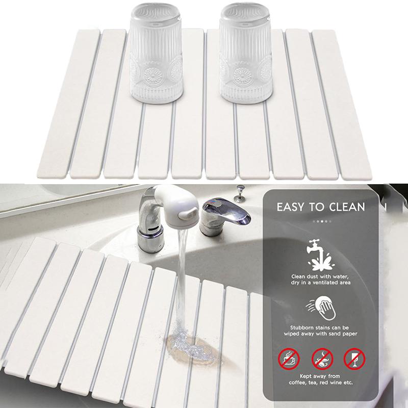 Stone Dish Drying Mat Super Absorbent Diatomaceous Earth Drying Mats Foldable Stone Dish Mat Kitchen Countertop Crockery Mat