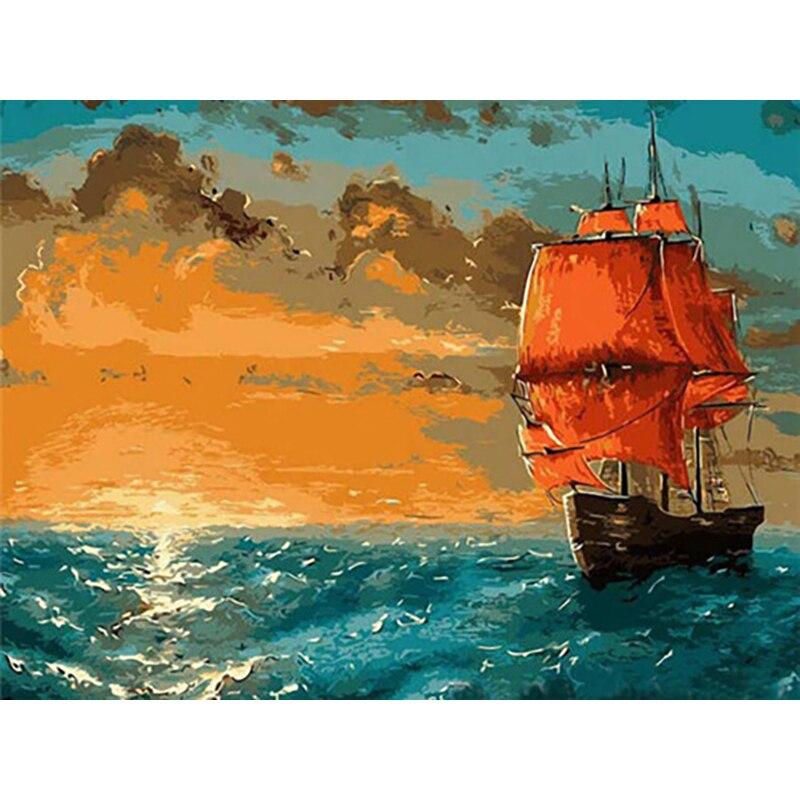 New 5D DIY Diamond Painting Sea View Diamond Embroidery Sailboat Cross Stitch Full Round Drill Home Decor Manual Art Gift