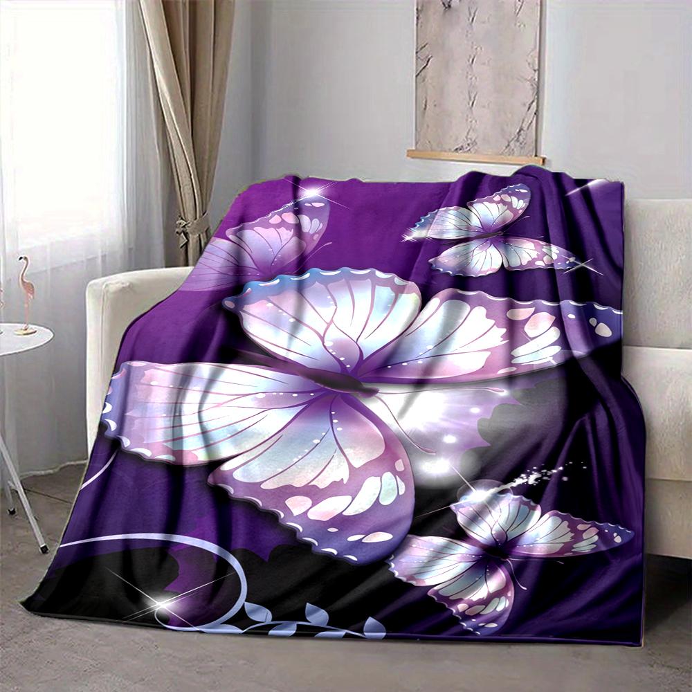 1Pc Purple Butterfly Dreams Blanket Soft And Comfortable Casual Warm Camping Travel Christmas Halloween Xmas Gift Em92848