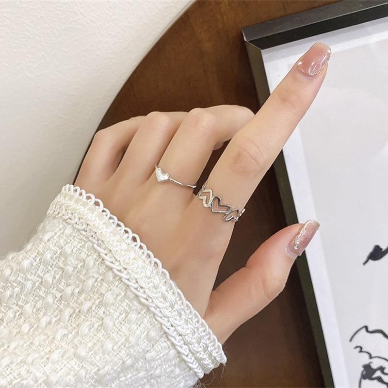 Набор из 2 элегантных колец с вырезом в форме сердца, модные полые кольца, регулируемые открытые кольца для свиданий, вечеринок и повседневных нарядов