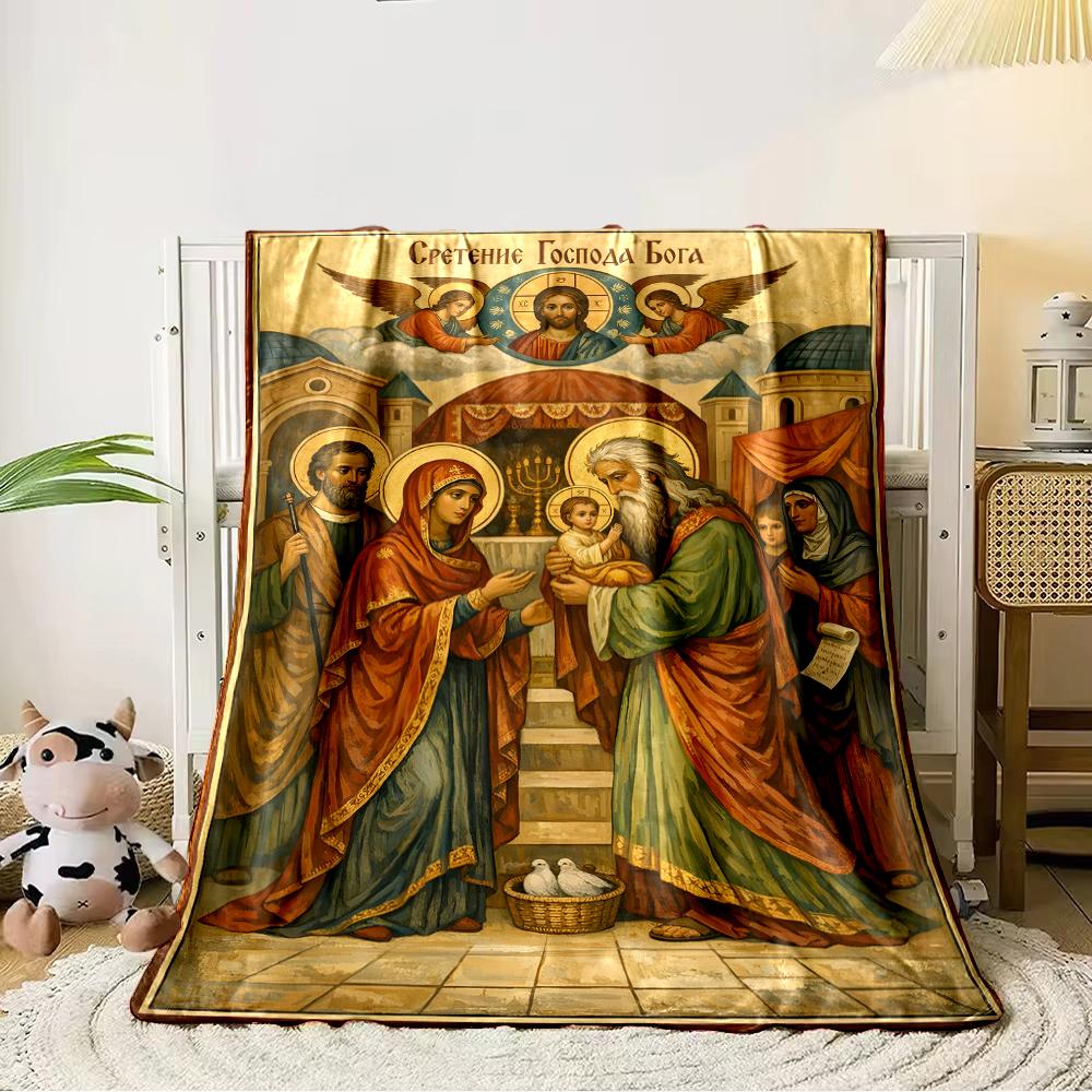 Orthodox Religious Icon on BlanketFlannel blanket for bedroom, living room, sofa, and nap