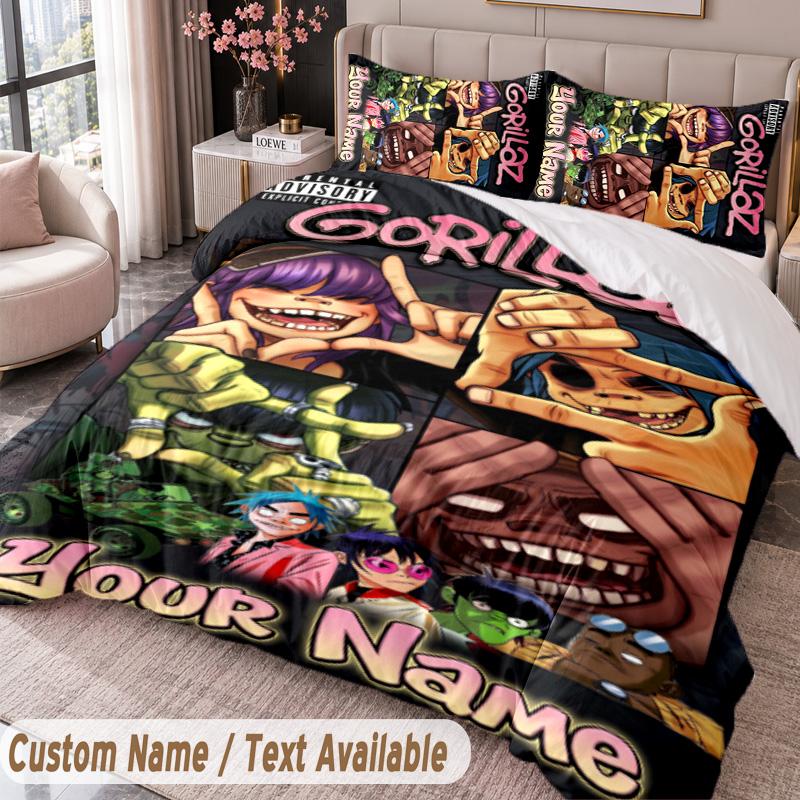 Custom Name Text 3Pcs Bedding Set Gorillaz Duvet Cover And Two Pillowcases