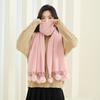 Girls Cute Imitation Cashmere Scarf Women's Winter Warm Solid Color Big Rabbit Fur Ball New Scarf Shawl