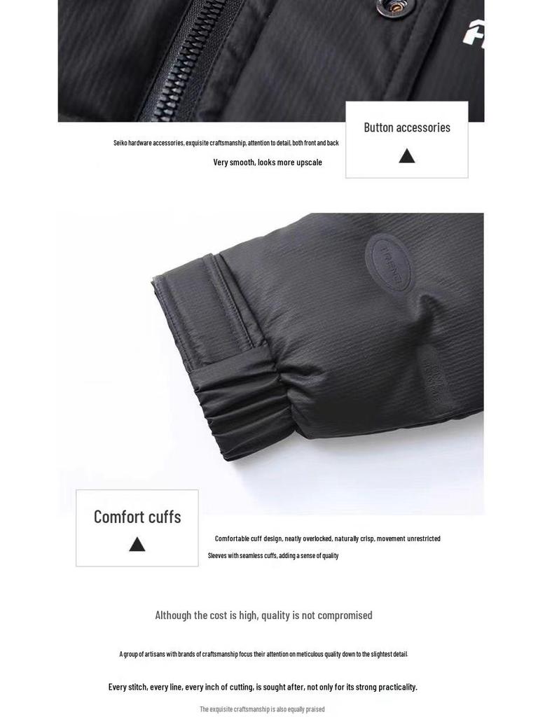 Мужская пуховая куртка 2025 года в стиле колор-блок со стойкой - Черная, теплая зимняя куртка в корейском стиле.