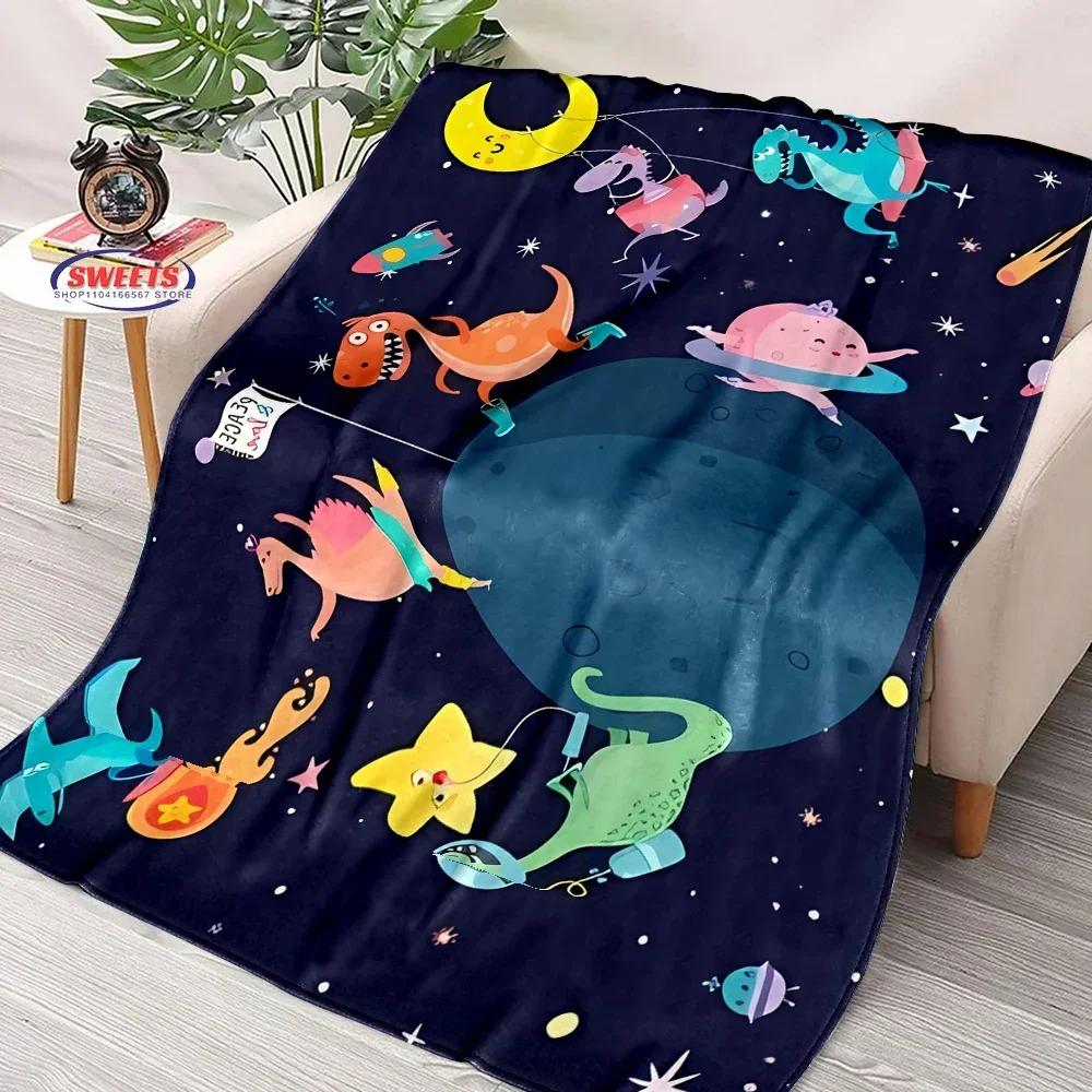 Dinosaur Print Flannel Throw Blanket Soft Warm Bed Cover for Bedroom Sofa Picnic Outdoor Leisure Nap Trip Gift