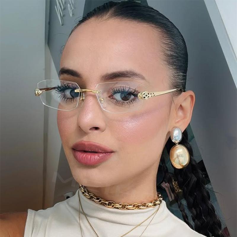 Rimless Square Fashion Sunglasses Woman Vintage Rimless Rectangle Sunglasses Women New Luxury Brand Design Black Shades