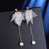 New Korean Trendy Jewelry Petal Flower Fashion Simulated Pearl Tassel Earrings for Women