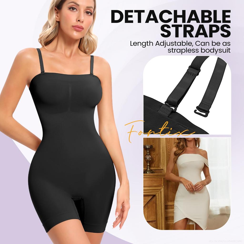 Strapless Shapewear Bodysuit for Women Full Body Shaper Tummy Control Romper Under Dresses Seamless Mid Thigh Jumpsuit Tops