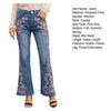 Yousheng Women Jeans Floral Embroidery Flared Leg Button Zipper Closure with Pockets Mid Waist Plus Size Long Trousers for Dating Daily Wear Commuting