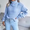 Women Autumn Winter Causal Turtleneck Long Sleeve Cutout Bottom Knit Sweater S-L