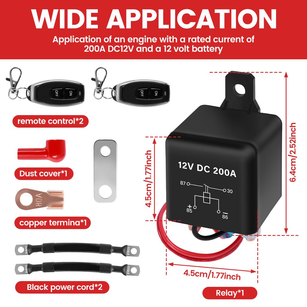Remote Battery Disconnect Switch Kit DC 12V 200A Battery Cut Off Switch Anti-Theft Battery Kill Switch Shut Off Isolator for Car