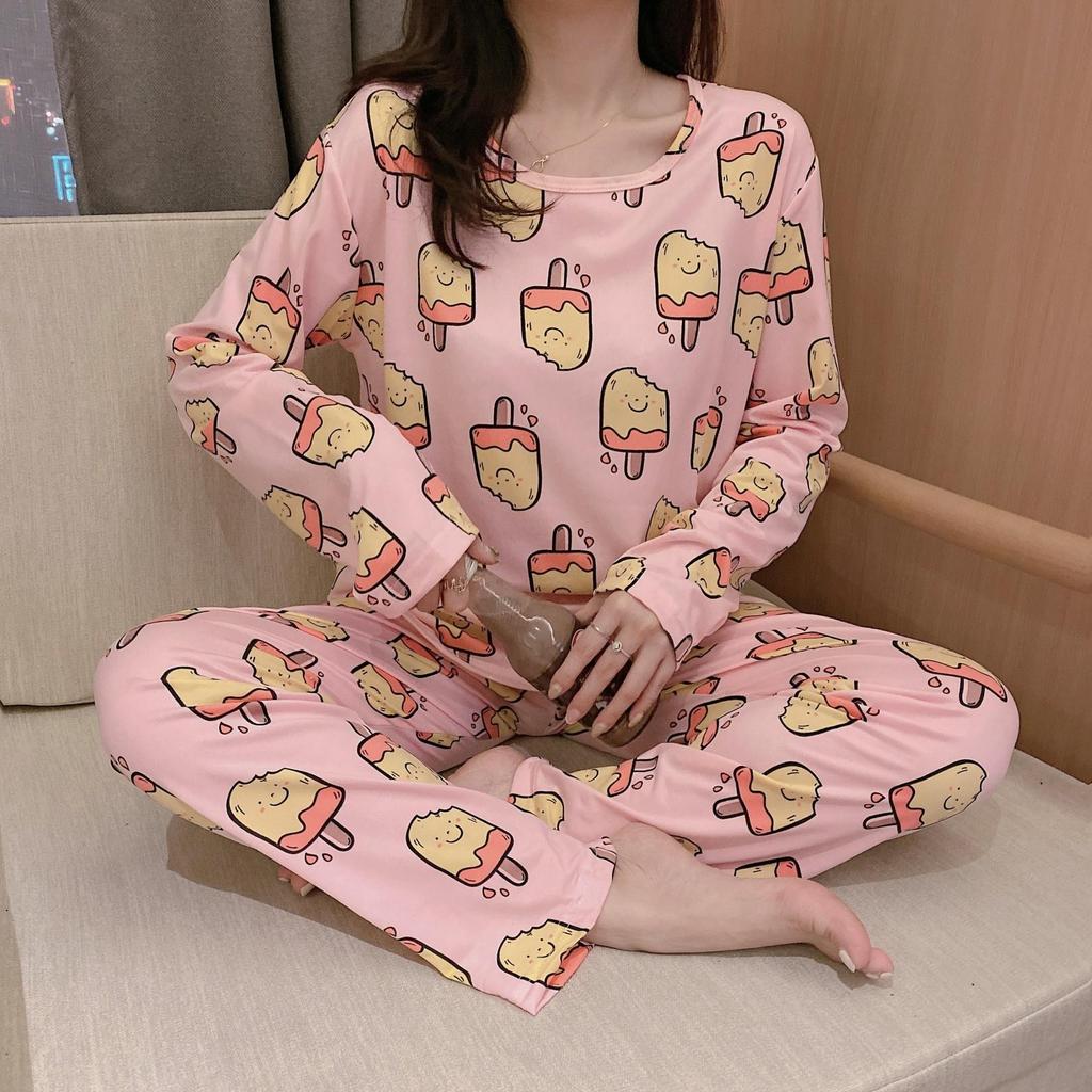 Женский мультяшный пижамный комплект - Рубашка с длинным рукавом и брюки, Домашняя одежда для маленьких студенток на весну и осень