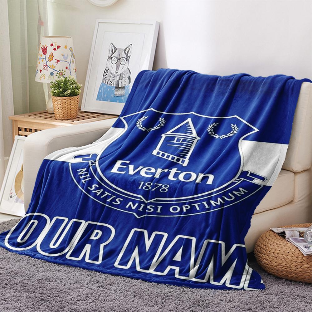1PC Custom Name Everton FC Patterned Flannel Blanket Suitable For All Seasons for Home Decor Warmth and Comfort Gifts Holiday Present