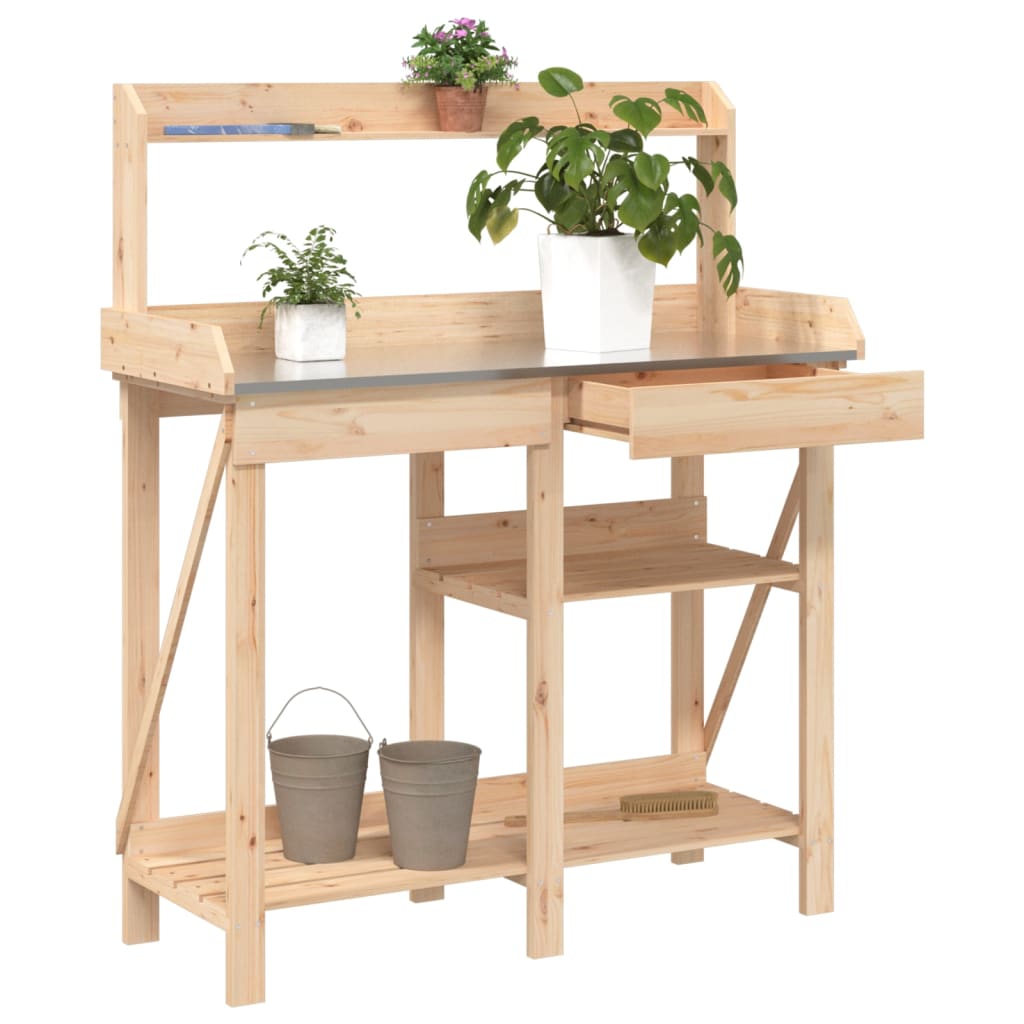 Plant Table with Shelves Solid Pine Wood