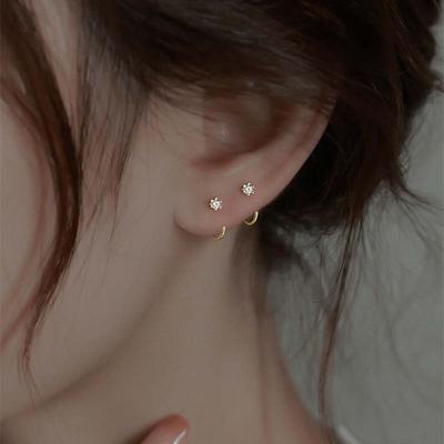 Изысканные круглые серьги-гвоздики с цирконами для женщин и мужчин, простые, серебристого цвета, мини-сердечки, квадратные, для прокола ушной раковины, ювелирные изделия