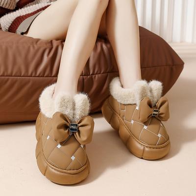 Хлопковые тапочки с бантом женские зимние на танкетке милые домашние плюшевые теплые плюшевые женские хлопковые туфли зимние