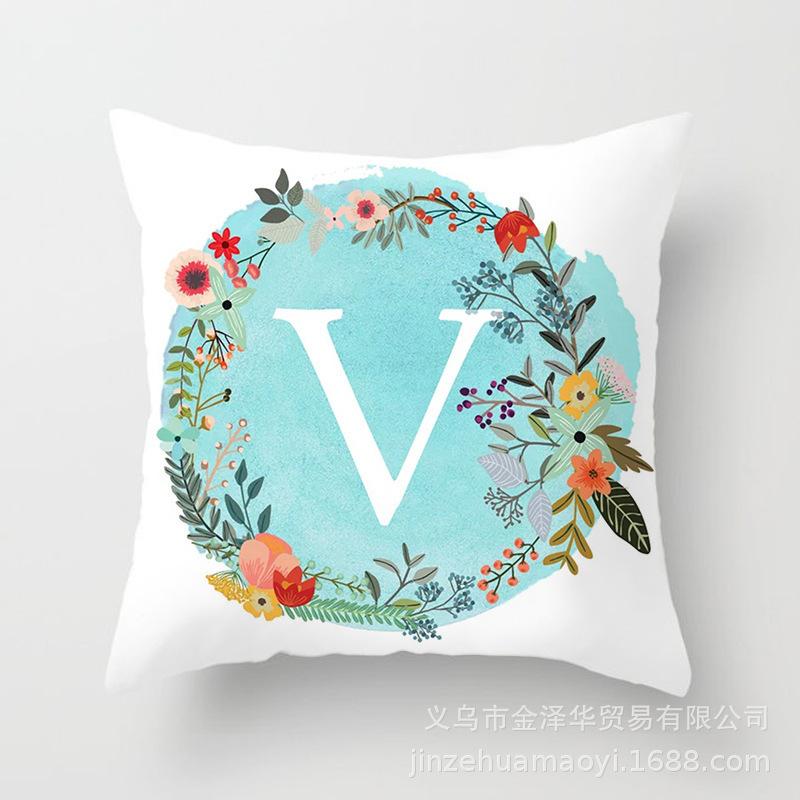 Blue Letter Pattern Throw Pillow Cover With Short Plush Print Living Room Sofa Decoration Cushion Cover Pillow Covers Decorative