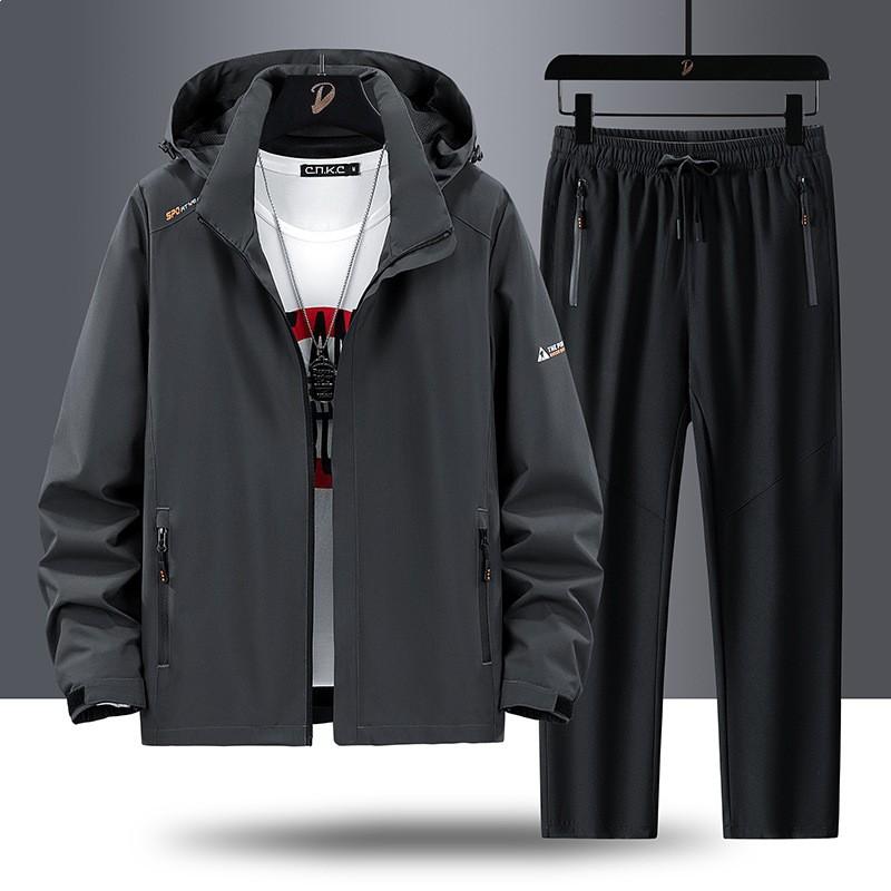 Mens Lightweight Sport Suit Set Hooded Baseball Jacket Pants Casual Athletic Outfit
