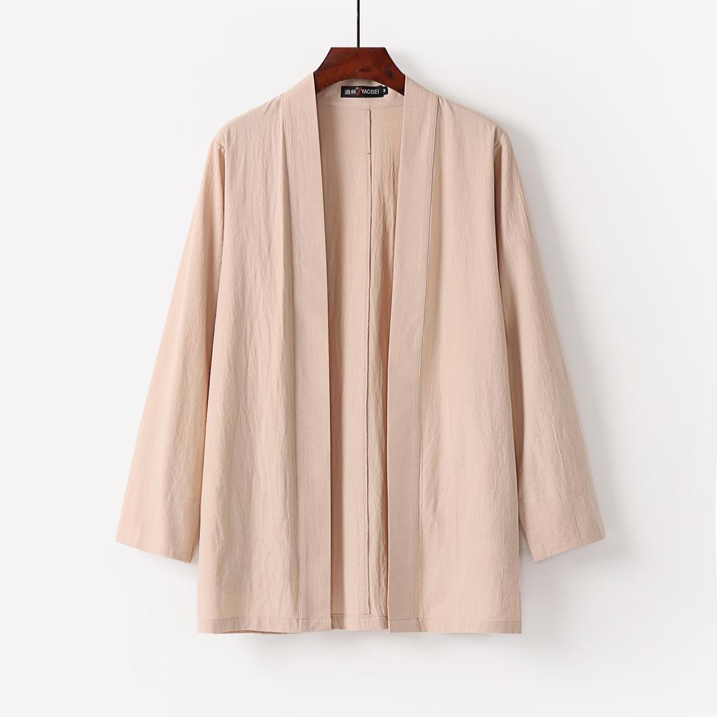Men's Japanese Kimono Cardigan Loose Cotton Linen Open Front Casual Summer Shirt Jackets