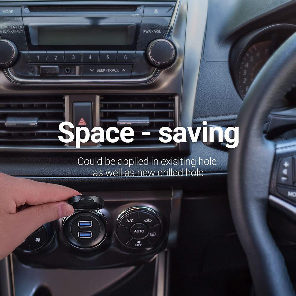 Boat Motorcycle Dual Ports Round USB 3.0 Car Dashboard Extension Cable Panel Flush Mount