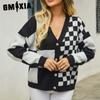 Women's Fashion Casual Stripe Print Autumn Winter Long Sleeve V-Neck Loose Sweaters
