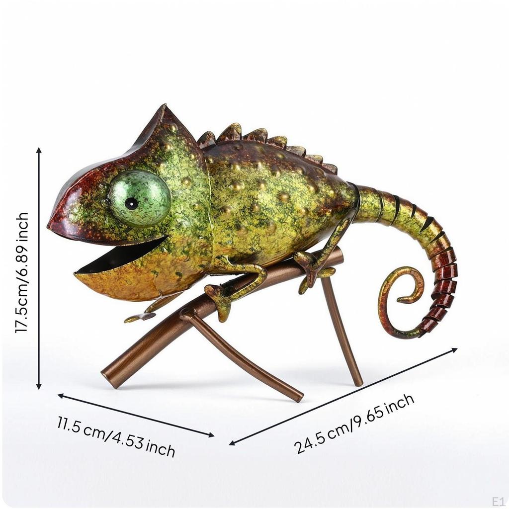 Metal Chameleon Outdoor Sculpture HandPainted Iron Animal for Gardeners, Patio,