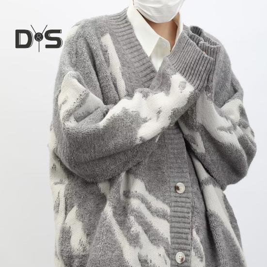 Мужской кардиган, свитер в стиле ретро, американский стиль, V-образный вырез, свободный однобортный, контрастного цвета, вязаный свитер, пальто, уличная куртка в стиле хип-хоп