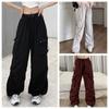 Women Casual Joggers Tech Pants Solid Low Waist Pants Drawstring Wide Leg Baggy Trousers Y2k Streetwear Oversize Sweatpants