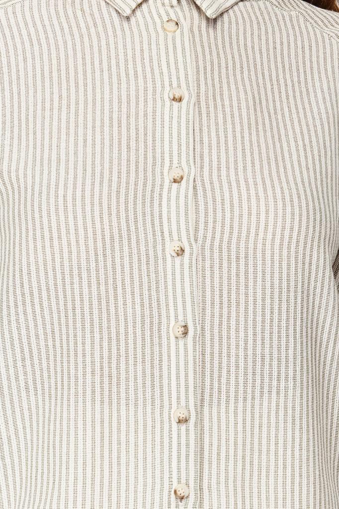 Women's Style Shirt Green Striped Oversize Linen Look Woven Shirt