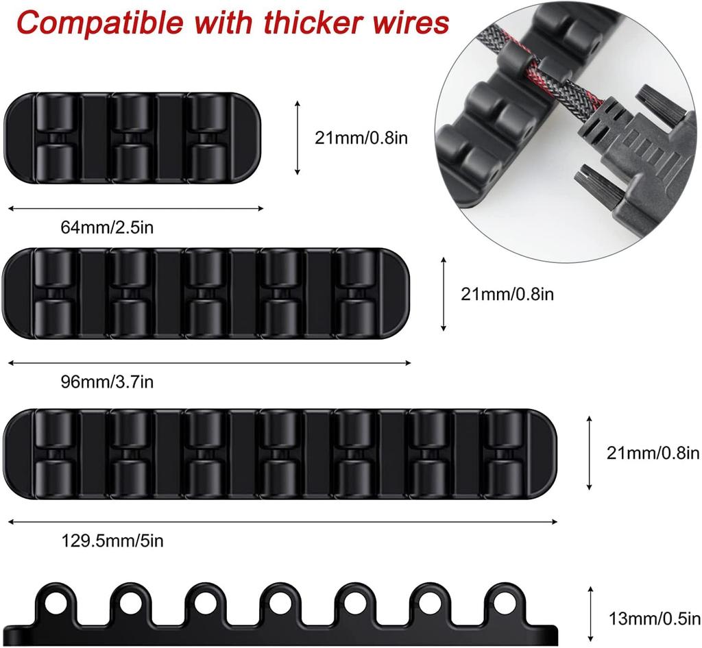 SOULWIT Набор из 3 держателей для кабелей, Зажимы для шнуров, Хранение шнуров для кабелей Lightning, USB-кабелей, Зарядных кабелей, Кабелей для мыши, Кабелей для клавиатуры, Силикон
