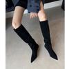 2025 Autumn New Matte Leather High Boots British Style Fashion Versatile Pointed Heel But Knee Fashion Boots