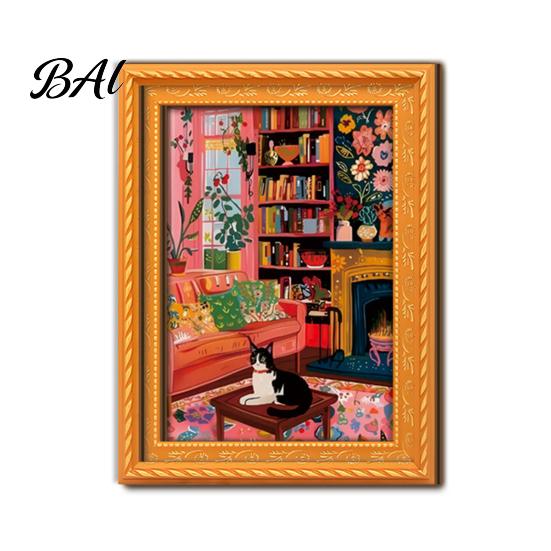 Decorative Frames for Office Whiteboards Cute Cat Magnetic Fridge Magnet, Vintage Wooden Picture Frame, Fun Photo Display Small Pictures Scene