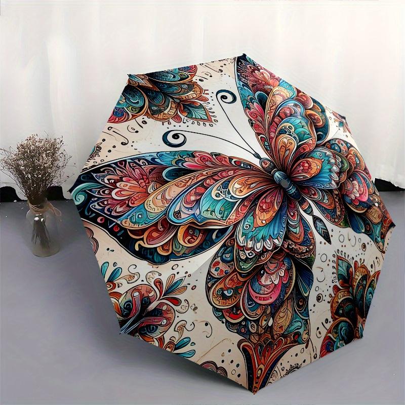 Автоматический складной зонт-трость с тематикой «Бабочка, Мандала», портативный, 3 сложения, компактный, для мужчин и женщин, подарок на День святого Валентина, День матери0725063