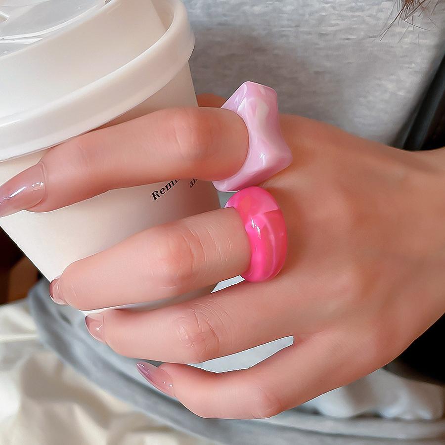 2PCS Fashion Colorful Transparents Geometric Acrylic Resin Finger Rings Ring Set For Women Jewelry Gift Wholesale Direct Sale
