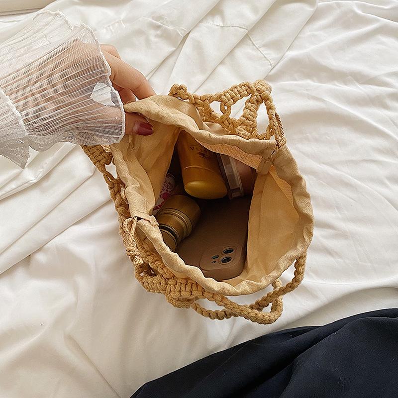 Летняя пляжная сумка для женщин, сетчатая веревочная вязаная сумка-ведро на плечо, сетчатые полые дорожные сумки-шопперы, женская модная сумка