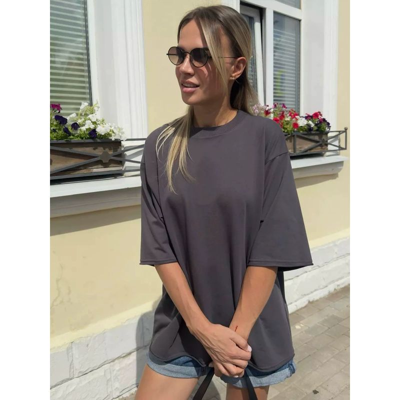 New Solid Color T-shirt Top European and American New Fashion Casual Loose Short sleeve Cotton T-shirt Top