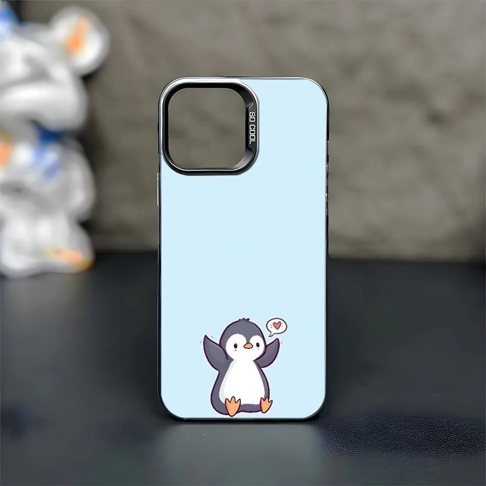 Чехол для телефона с пингвином для iPhone 17, 16, 15, 14, 13, 12, 11 Plus, Pro Max Черный Матовый Ударопрочный Чехол