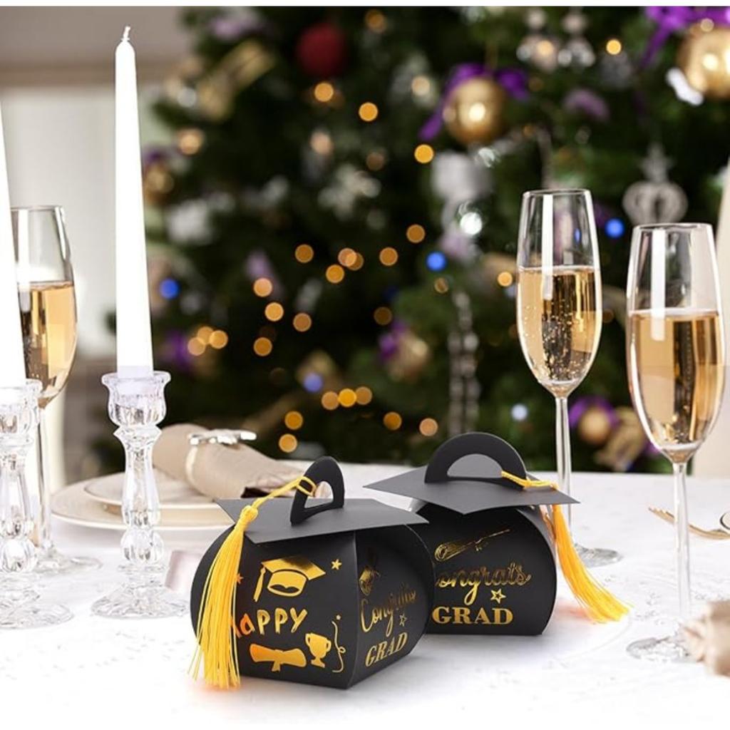25pcs Graduation Gift Box, Graduation Cap Treat Boxes Graduation Candy Box with Tassel Graduation Decor Table Centerpiece Party Supplies
