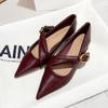 Fashion 2025 Spring Vintage Women Pointed Toe Mary Jane Shoes Fashion Shallow Thick Heel Wedding Party Shoes