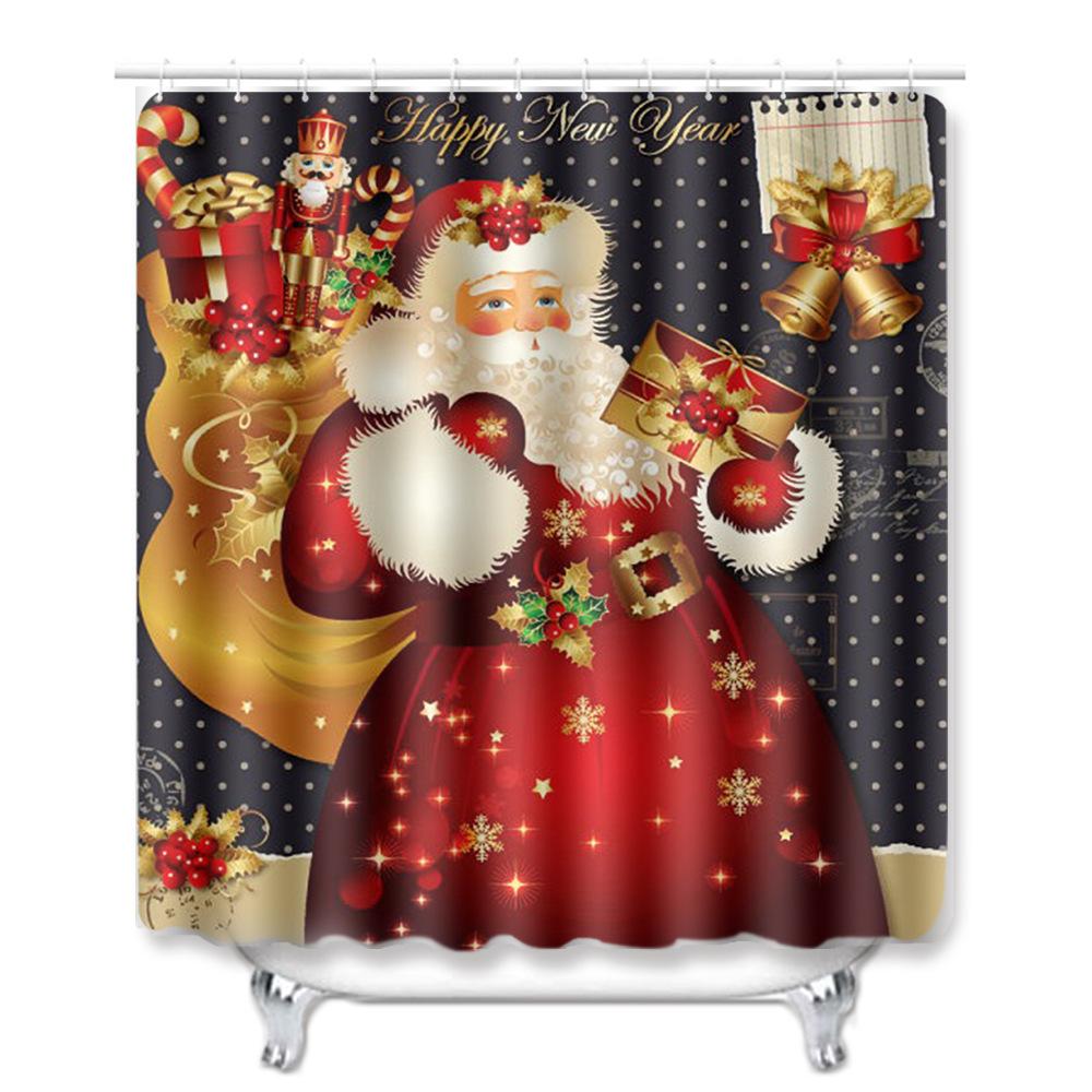 Christmas Shower Curtain Floor Mat Combination Four-Piece Set Bathroom Toilet Carpet Shower Room Mat Foot Mat