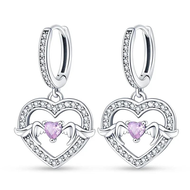925 Silver Love Feather Moon Star Heart Earrings for Women Girls Charms Hoop Stud Jewelry Gifts
