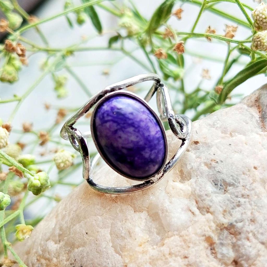 Charoite Gemstone 925 Sterling Silver Plated Adjustable Ring Jewelry NST-J2H21778
